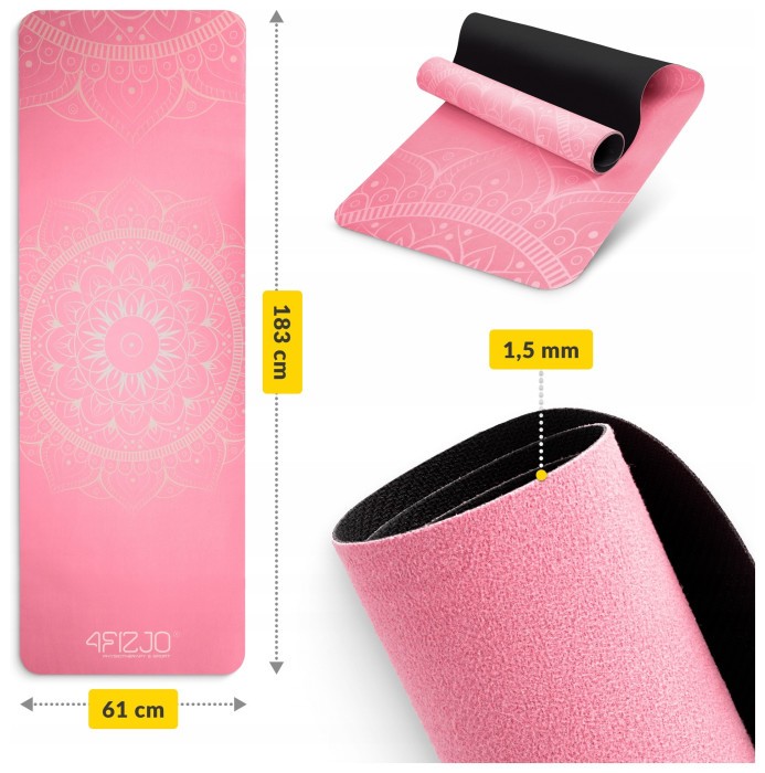 Коврик (мат) спортивный 4FIZJO замша 183 x 61 x 0.15 см для йоги и фитнеса Pink (P-5905973404419)