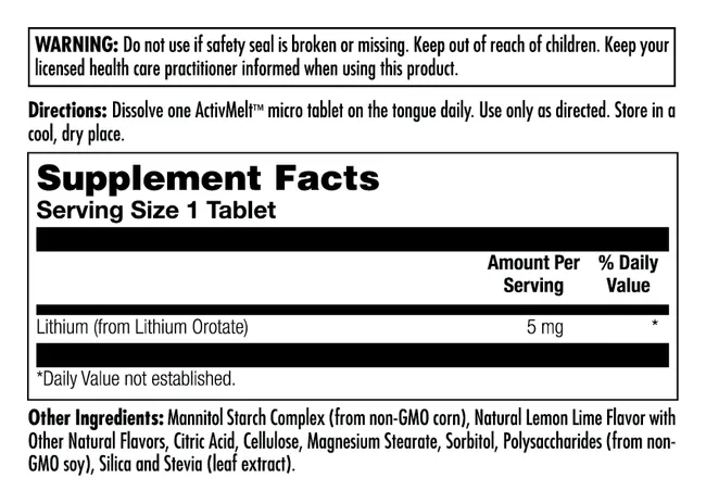 Lithium Orotate 5mg - 90 tabs Lemon Lime (До 01.27)
