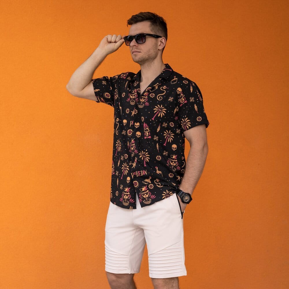 Мужская рубашка с коротким рукавом черная Pobedov Totem