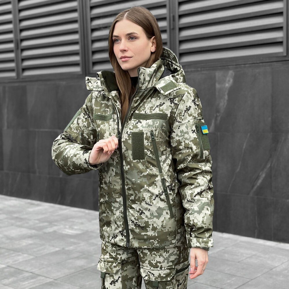 Жіноча зимова піксель куртка з капюшоном Pobedov Winter Jacket Motive ЗИМА В2 Жіноча, укр, укр