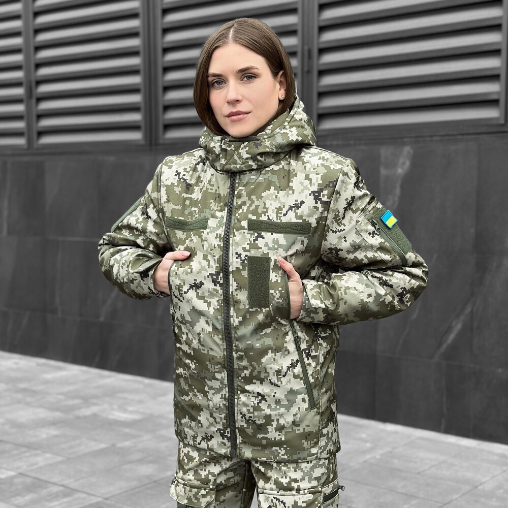 Жіноча зимова піксель куртка з капюшоном Pobedov Winter Jacket Motive ЗИМА В2 Жіноча, укр, укр