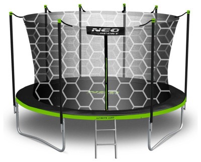 Батут Neo-Sport з внутрішньою сіткою 12 футів 374 см чорно-зелений