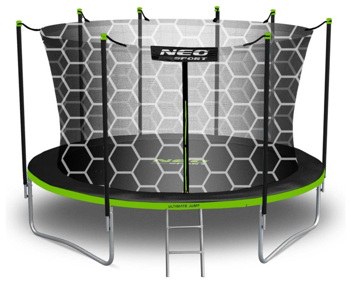 Батут Neo-Sport с внутренней сеткой 12 футов 374 см черно-зеленый