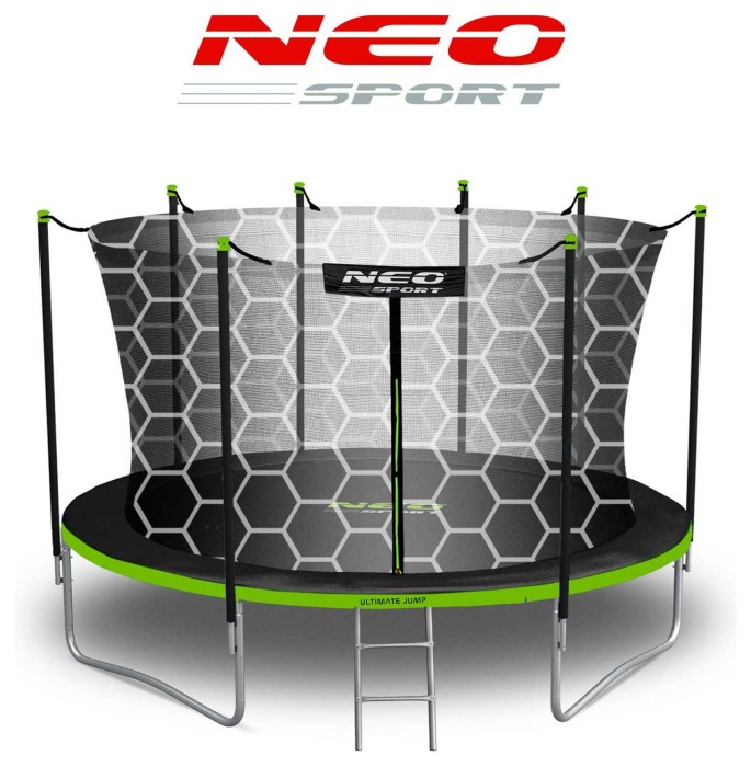 Батут Neo-Sport з внутрішньою сіткою 12 футів 374 см чорно-зелений