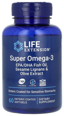 Super Omega-3 EPA/DHA Fish Oil Sesame Lignans & Olive Extract Enteric Coated - 60 softgels