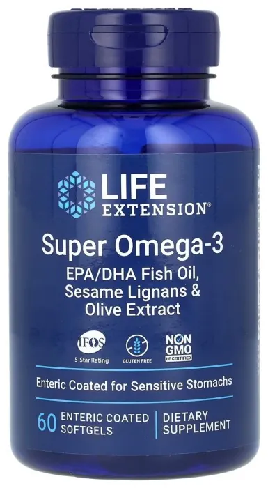 Super Omega-3 EPA/DHA Fish Oil Sesame Lignans & Olive Extract Enteric Coated - 60 softgels