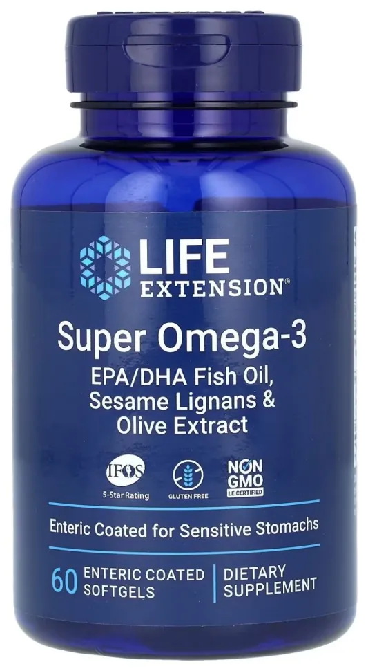 Super Omega-3 EPA/DHA Fish Oil Sesame Lignans & Olive Extract Enteric Coated - 60 softgels