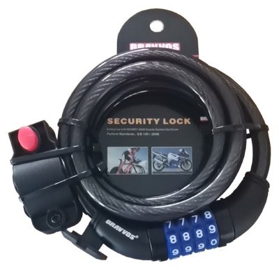 Кодовий замок BRAVVOS LOC-125-135 зі сталевим тросом 12ммХ1500мм чорний.