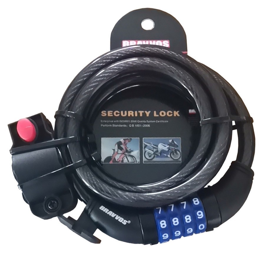 Кодовий замок BRAVVOS LOC-125-135 зі сталевим тросом 12ммХ1500мм чорний.