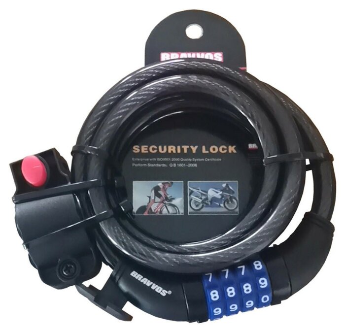 Кодовий замок BRAVVOS LOC-125-135 зі сталевим тросом 12ммХ1500мм чорний.