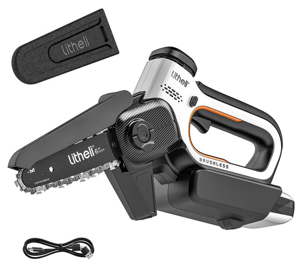 Аккумуляторная мини-пила бесщеточная, питание от павербанка (УМБ Litheli Power Bank 10000 mAh, 45 W, 2А в комплекте)