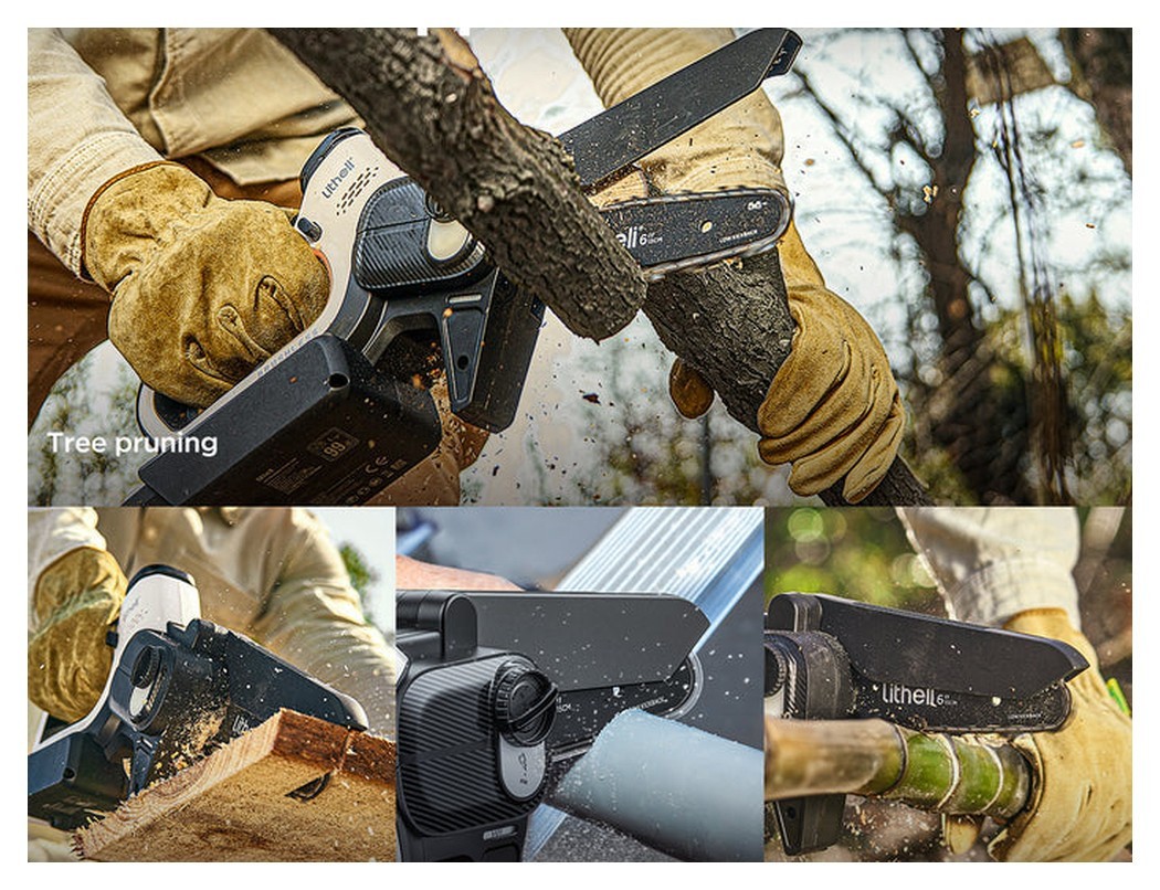 Аккумуляторная мини-пила бесщеточная, питание от павербанка (УМБ Litheli Power Bank 10000 mAh, 45 W, 2А в комплекте)