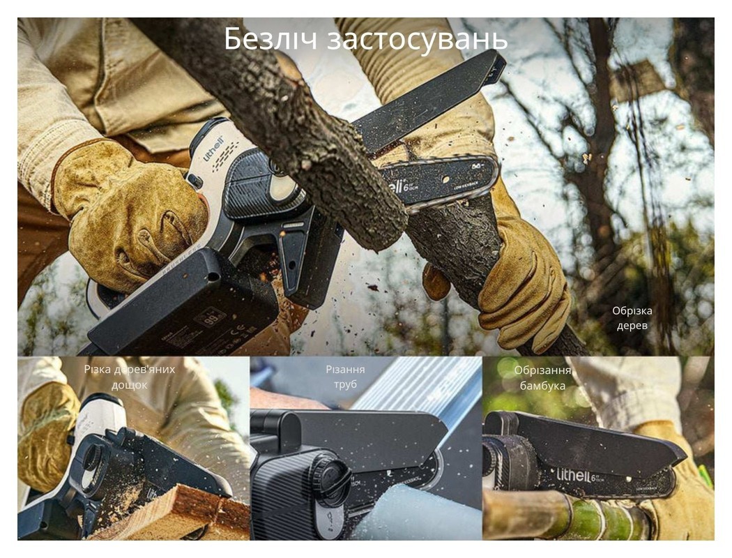 Аккумуляторная мини-пила бесщеточная, питание от павербанка (УМБ Litheli Power Bank 10000 mAh, 45 W, 2А в комплекте)