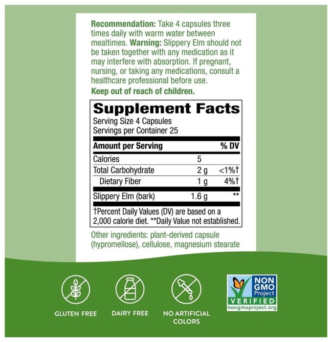 Slippery Elm Bark - 100 vcaps