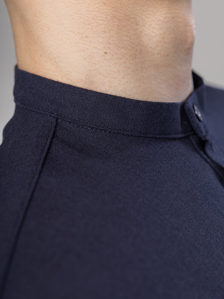 Сорочка з льону чоловіча синя однотонна. Сорочка casual на ґудзиках синя Pobedov Exlnt, укр, укр