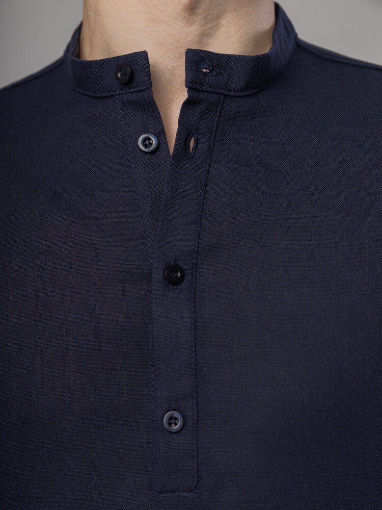 Сорочка з льону чоловіча синя однотонна. Сорочка casual на ґудзиках синя Pobedov Exlnt, укр, укр