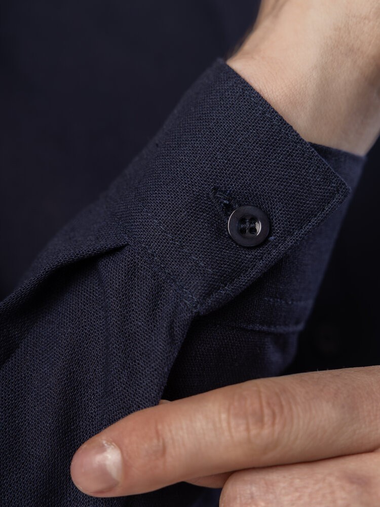 Сорочка з льону чоловіча синя однотонна. Сорочка casual на ґудзиках синя Pobedov Exlnt, укр, укр