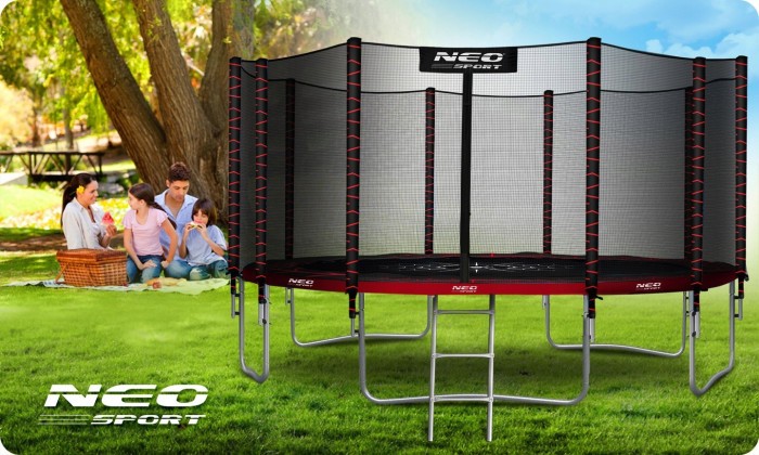 Батут Neo-Sport NS-15Z241 с наружной сеткой 15 футов 465 см, черно-красный.