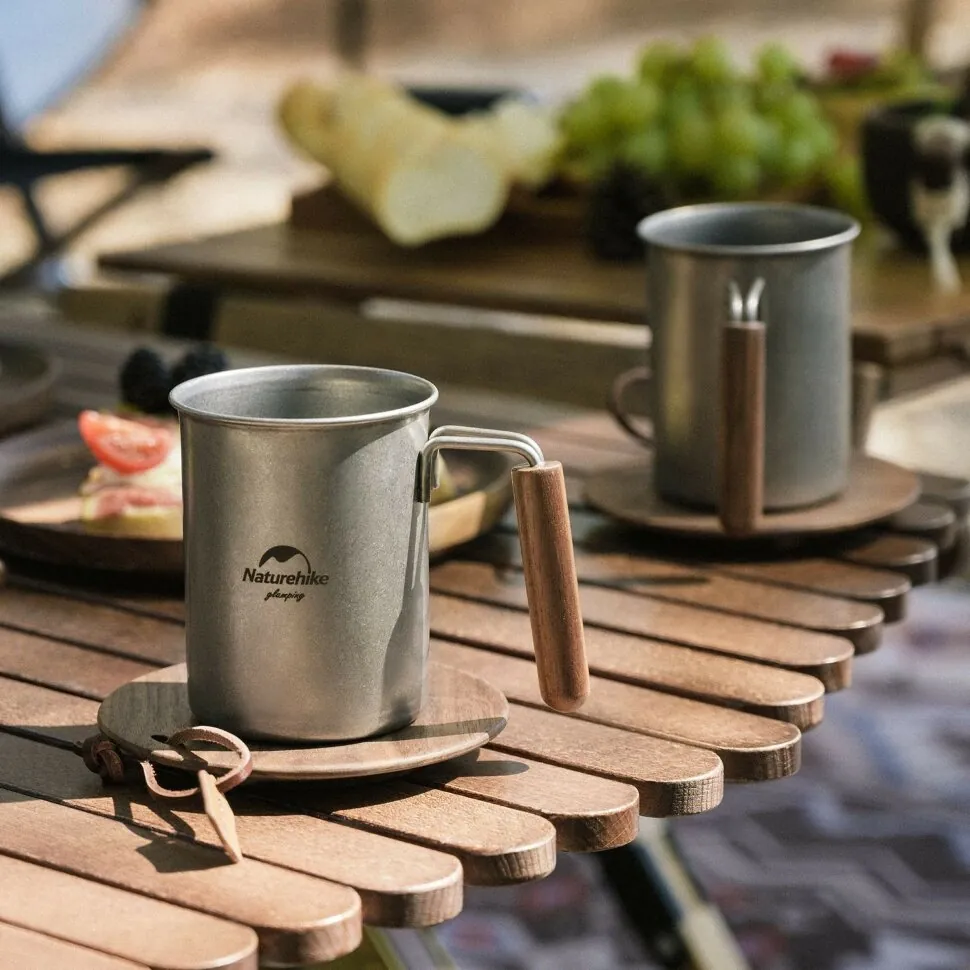 Кружка з дерев'яною ручкою Naturehike NH21SJ001, 350ml, steel (6927595784594)