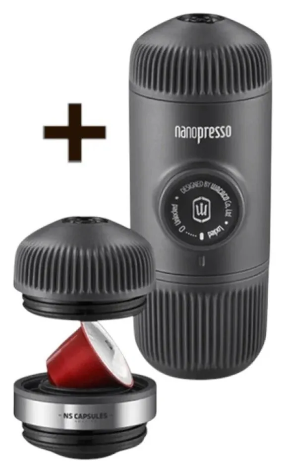 Портативна еспресо-кавоварка Wacaco Nanopresso з адаптером для капсул, механічна, для меленої кави (FNR_WNANONS)