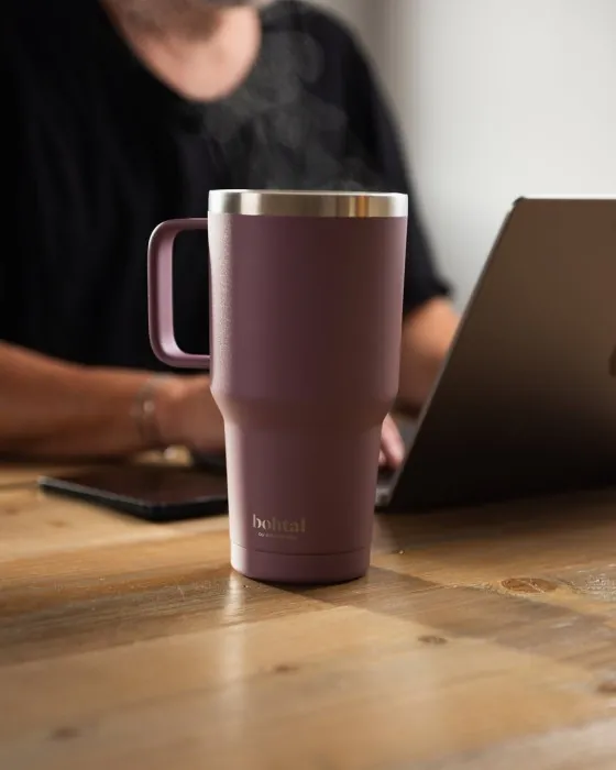 Термостакан (ізолована чашка) Bohtal із ручкою з нержавіючої сталі Tumbler Plum 900 ml