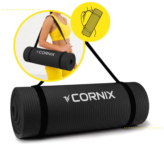 Килимок спортивний Cornix NBR 183 x 61 x 1.5 cм для йоги та фітнесу XR-0495 Black