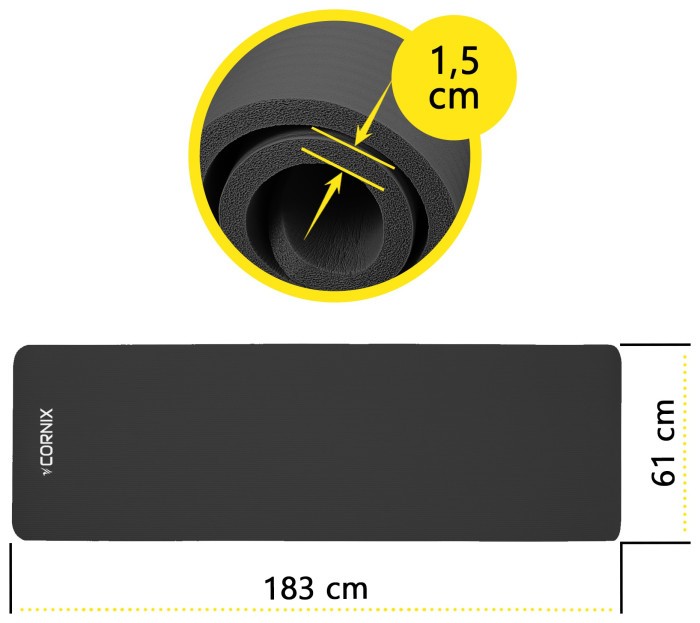 Килимок спортивний Cornix NBR 183 x 61 x 1.5 cм для йоги та фітнесу XR-0495 Black