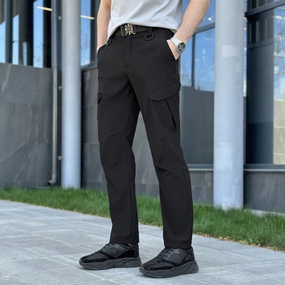 Штани карго чоловічі весняні з кишенями чорні Pobedov Tactical Soft (L)