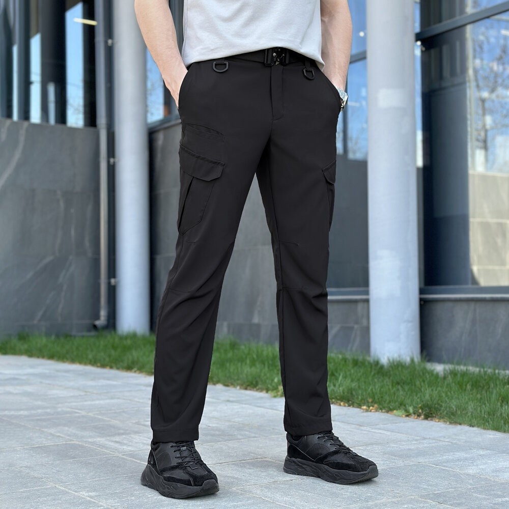 Штани карго чоловічі весняні з кишенями чорні Pobedov Tactical Soft