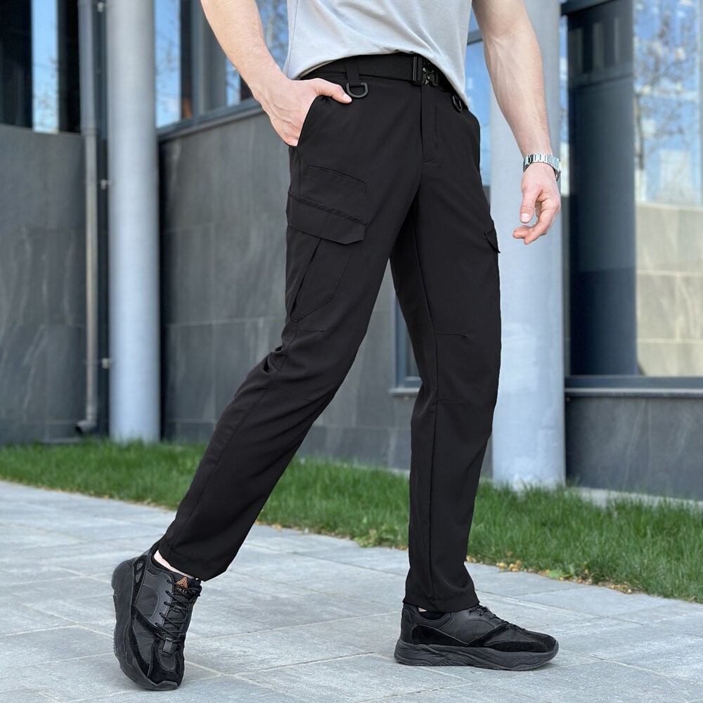 Штани карго чоловічі весняні з кишенями чорні Pobedov Tactical Soft