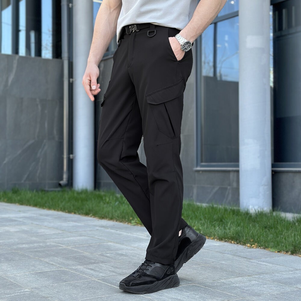 Штани карго чоловічі весняні з кишенями чорні Pobedov Tactical Soft