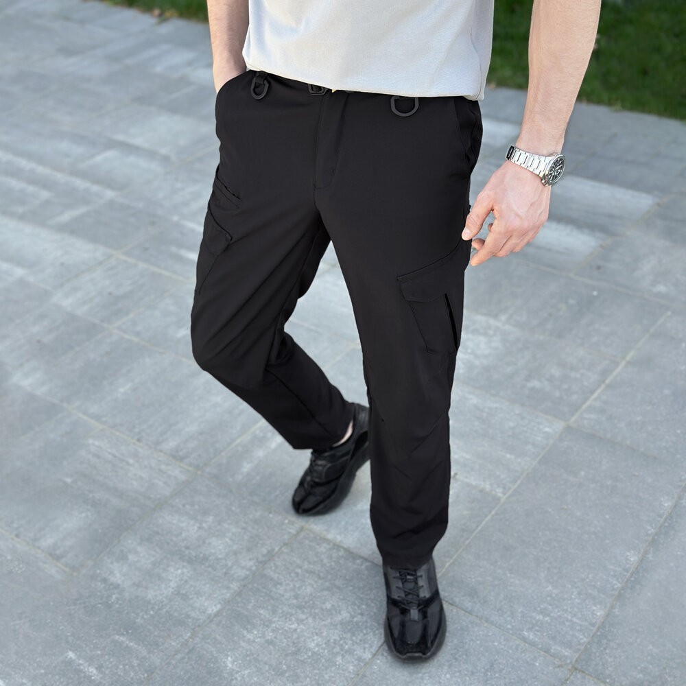 Штани карго чоловічі весняні з кишенями чорні Pobedov Tactical Soft