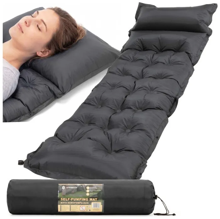 Килимок самонадувний Springos 193 x 66 x 3.5 см з подушкою PM053 Grey