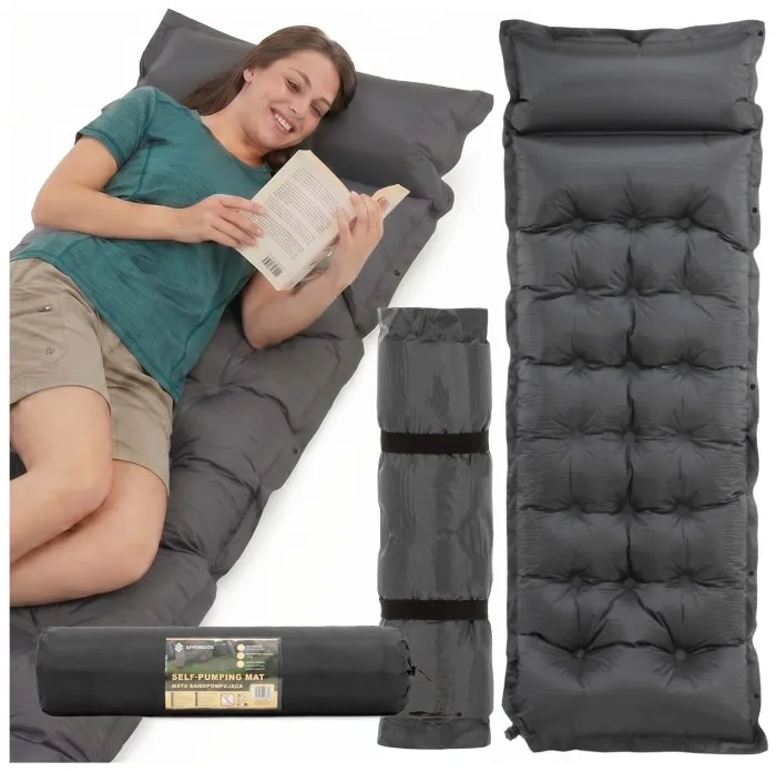 Килимок самонадувний Springos 193 x 66 x 3.5 см з подушкою PM053 Grey