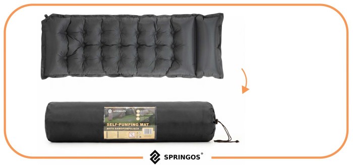 Килимок самонадувний Springos 193 x 66 x 3.5 см з подушкою PM053 Grey