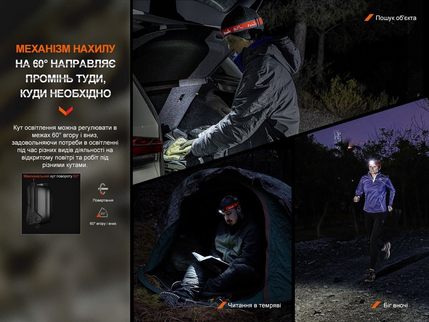 Ліхтар налобний Fenix HL16 AAA чорний, укр, укр