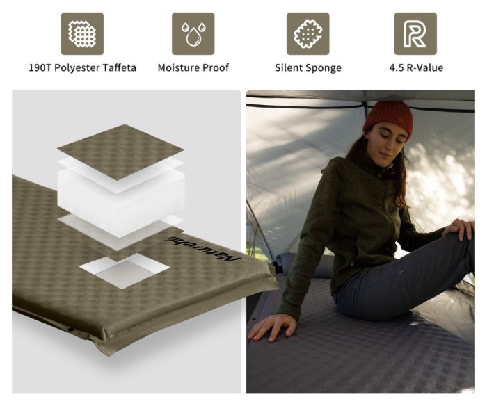 Килимок самонадувний одномісний з подушкою Naturehike CNK2300DZ014, 60мм, темно-зелений