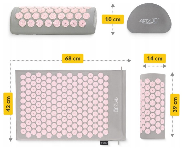 Коврик акупунктурный с валиком 4FIZJO Classic Mat Аппликатор Кузнецова Grey/Pink (P-5907739313287)