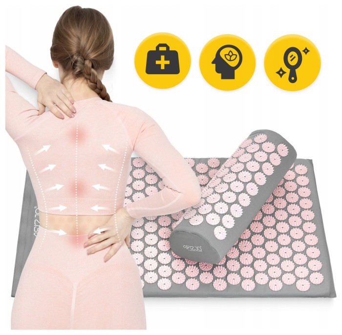 Коврик акупунктурный с валиком 4FIZJO Classic Mat Аппликатор Кузнецова Grey/Pink (P-5907739313287)