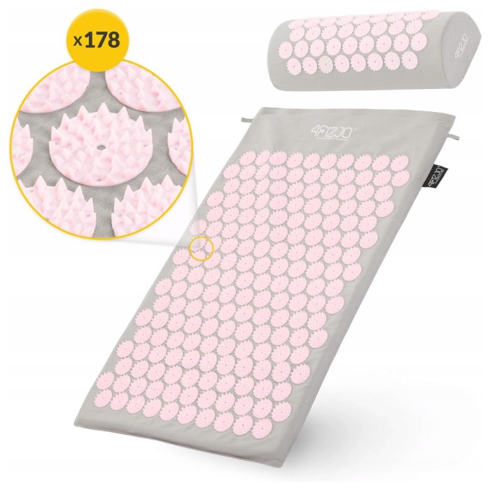 Коврик акупунктурный с валиком 4FIZJO Classic Mat Аппликатор Кузнецова Grey/Pink (P-5907739313287)