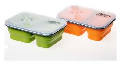 Контейнер TRAMP складний силіконовий 2 відділи з кришкою защіпкою 900мл (з ложкою-вилкою) , Оливковий