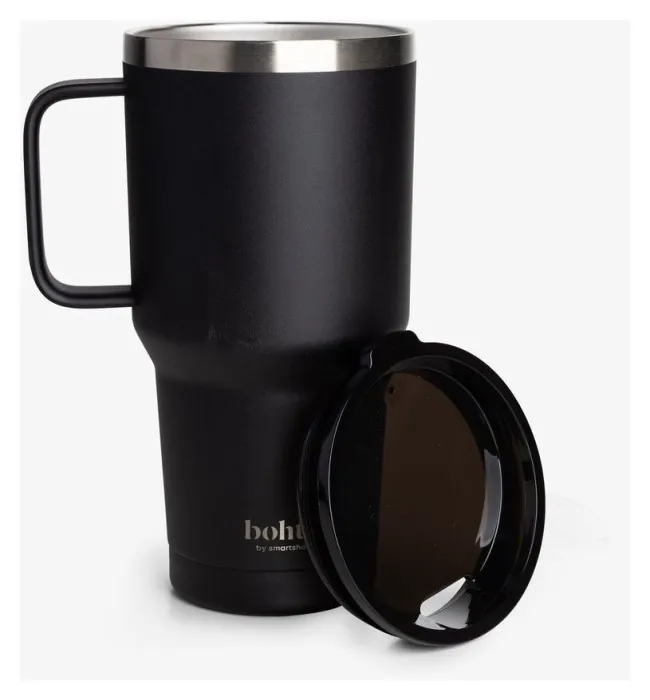 Термостакан (ізольована чашка) Bohtal із ручкою з нержавіючої сталі Tumbler Black 900 ml