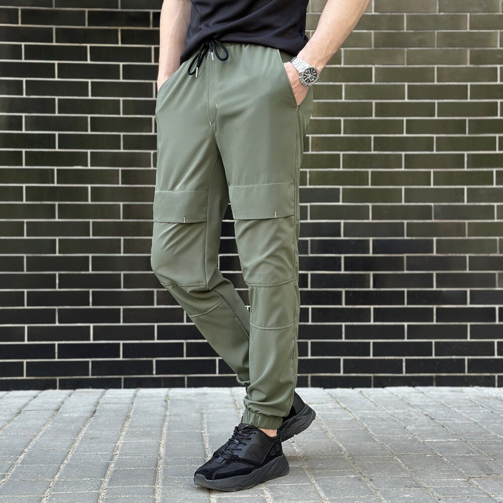 Мужские брюки джогеры с карманами светлый хаки Pobedov Vershyna