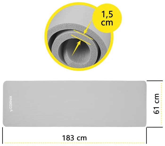 Килимок спортивний Cornix NBR 183 x 61 x 1.5 cм для йоги та фітнесу XR-0496 Grey