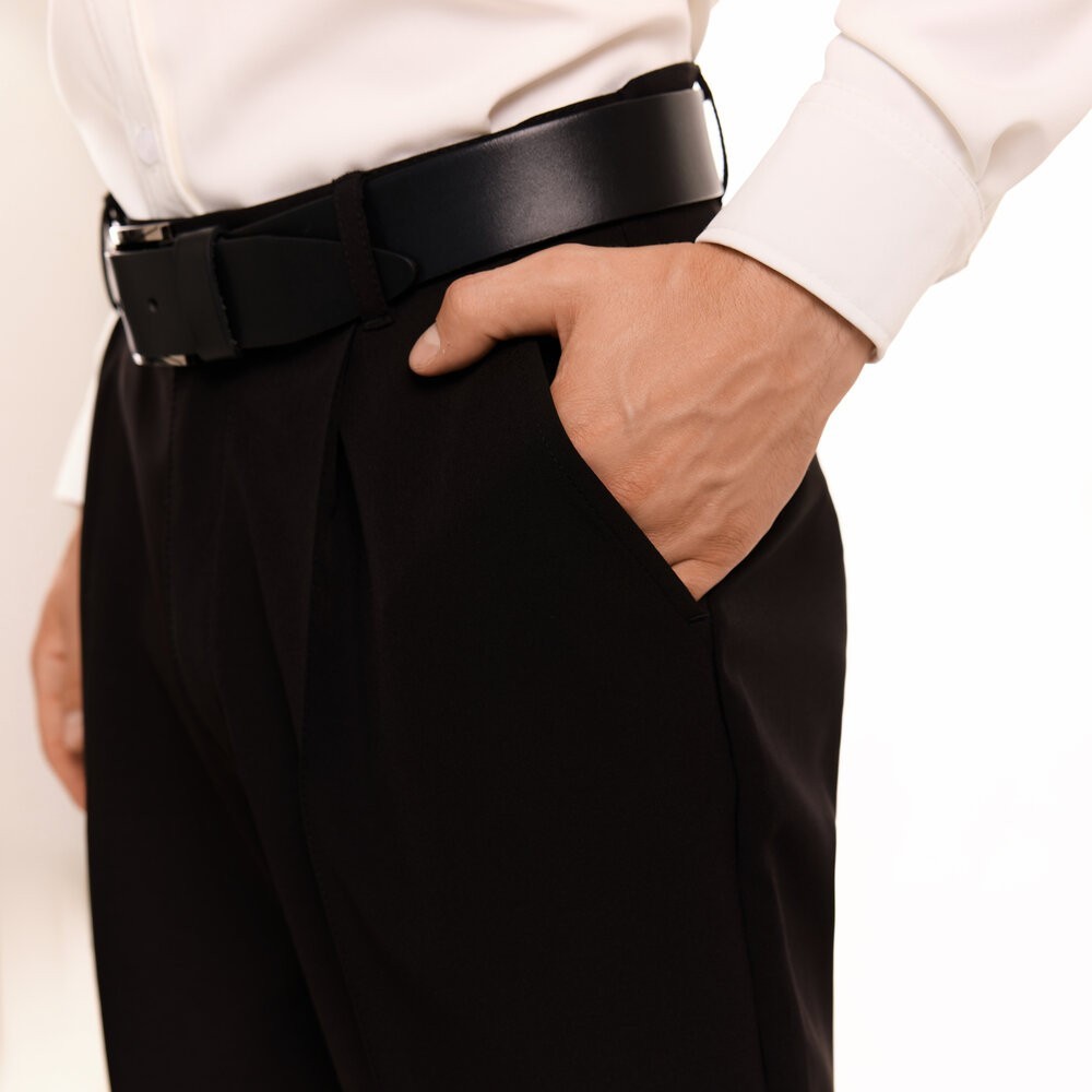 Черные мужские брюки смарт-кежуал со стрелками Pobedov Legend. Повседневная мужская одежда