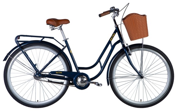 Велосипед ST 28" Dorozhnik RETRO Velosteel рама-" з багажником задн St з кошиком Pl з крилом St 2024 (синій), укр