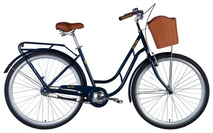 Велосипед ST 28" Dorozhnik RETRO Velosteel рама-" з багажником задн St з кошиком Pl з крилом St 2024 (синій), укр, укр