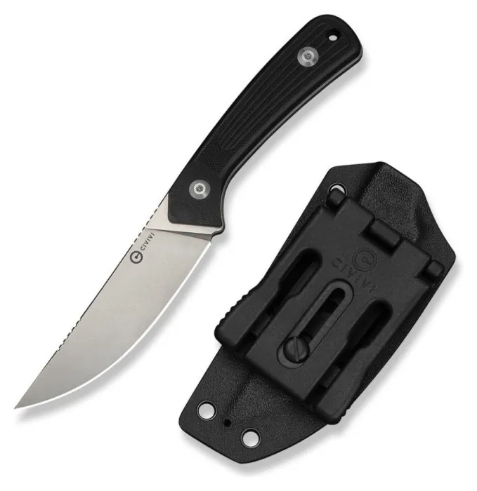 Ніж фіксований туристичний Civivi Carveth (9,1 см) AEB-L / G10 чорний з чохлом
