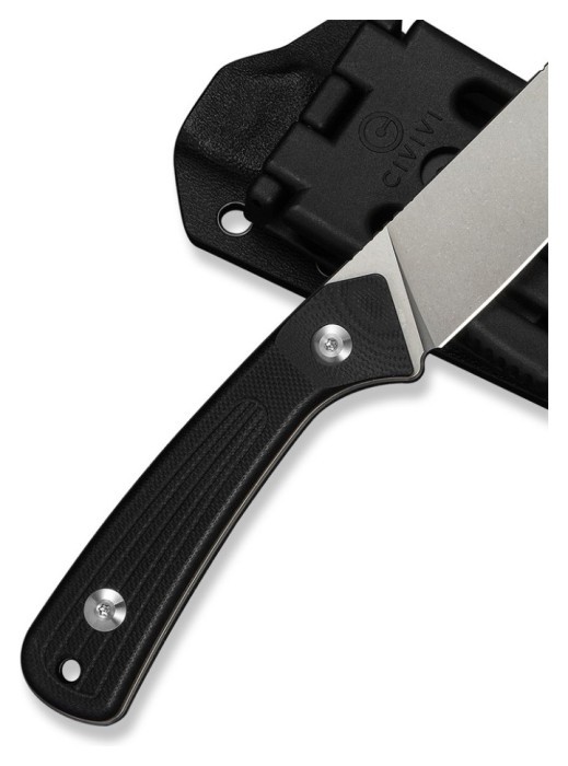 Ніж фіксований туристичний Civivi Carveth (9,1 см) AEB-L / G10 чорний з чохлом