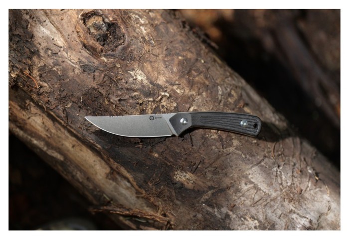 Ніж фіксований туристичний Civivi Carveth (9,1 см) AEB-L / G10 чорний з чохлом